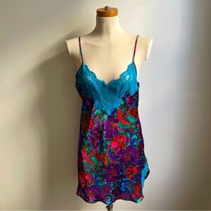 Vintage Victorias Secret Gold Label Paisley Satin Lace Slip Dress Chemise Medium